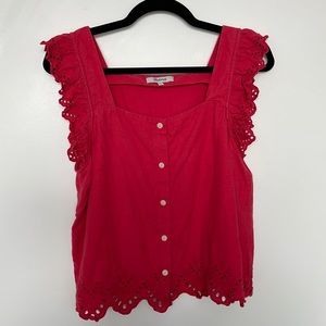 Madewell Eyelet Ruffle-Strap Button-Up Tank Top